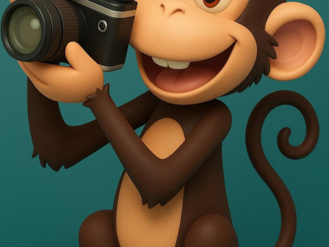 Cheerful Cartoon Monkey Photographer 3D Druckmodell