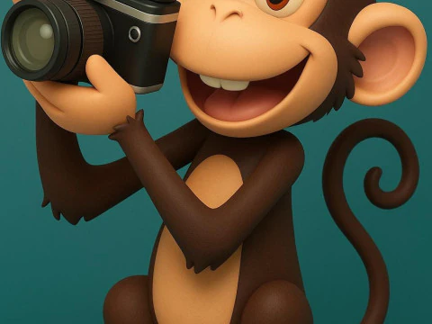 쾌활한 만화 원숭이 사진 작가 3D 프린트 모델