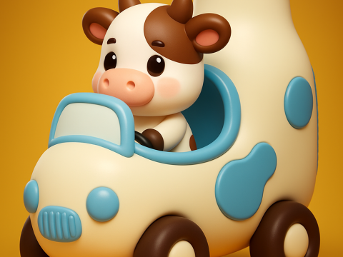 Cartoon Cow in Milk Bottle Car 3D printmodel