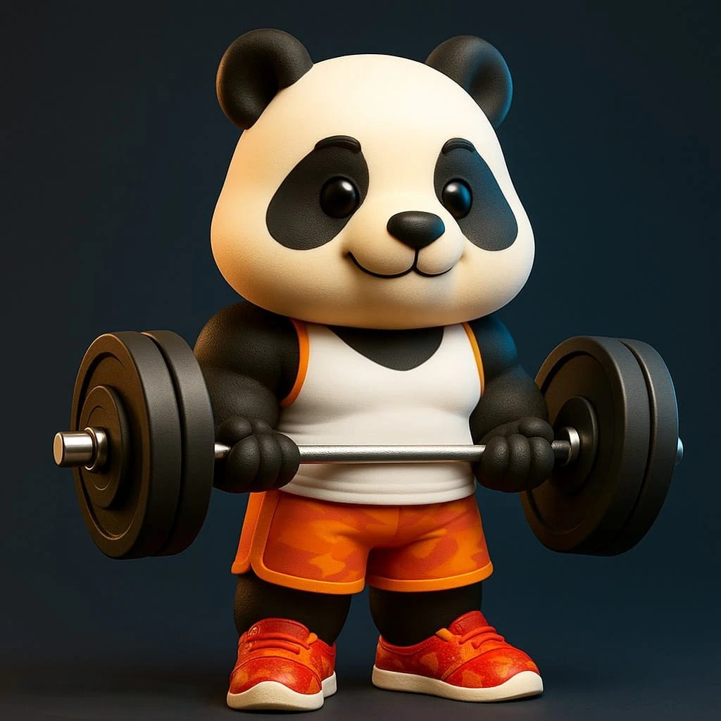 Panda Cute Lifting Weights 3D Print Model .c4d .max .obj .3ds .fbx .stl .blend 