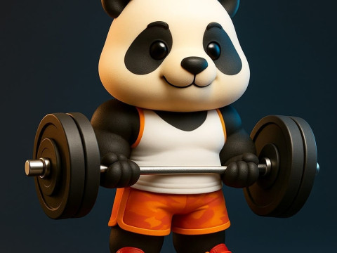 Panda Cute Lifting Weights 3D Druckmodell