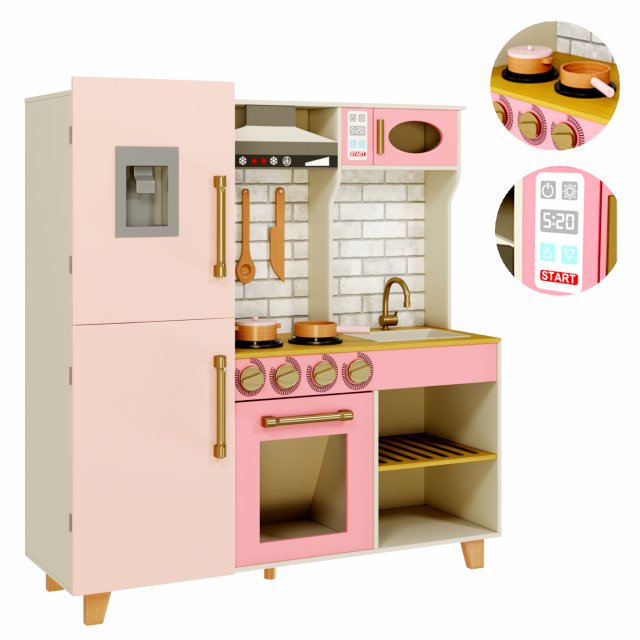 Kitchen Corner Deluxe Pink Wooden Kitchen 3D मॉडल .c4d .max .obj .3ds .fbx .stl .blend 