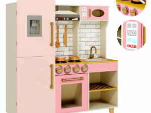 Kitchen Corner Deluxe Pink Wooden Kitchen 3D Model