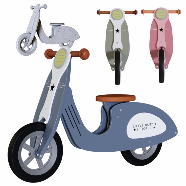 Little Dutch Wooden Scooter 3D Model .c4d .max .obj .3ds .fbx .stl .blend 