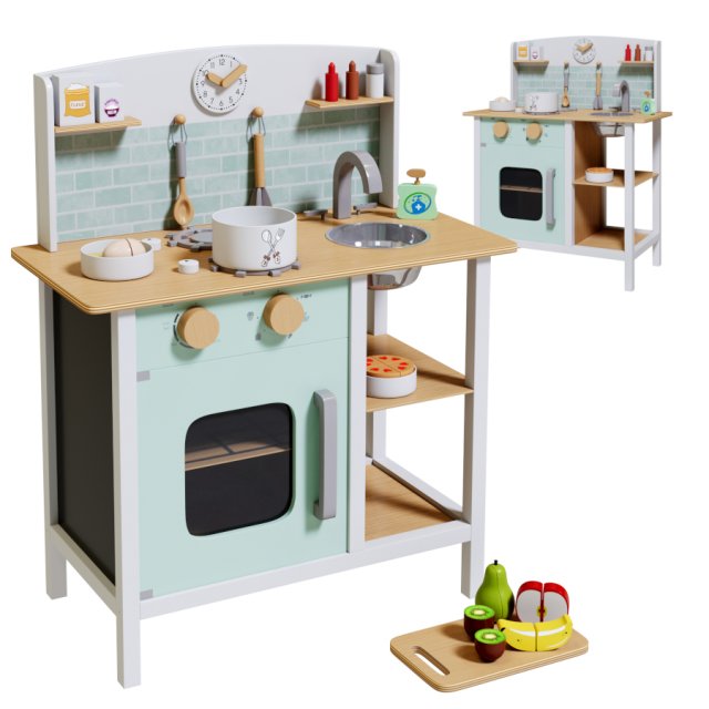 Wooden Play Kitchen Set 2 3D Model .c4d .max .obj .3ds .fbx .stl .blend 