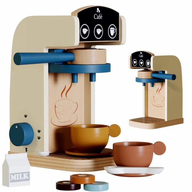 Brinquedos de madeira cafeteira brinquedo m&aacute;quina de caf&eacute; expresso playset Modelo 3D .c4d .max .obj .3ds .fbx .stl .blend 