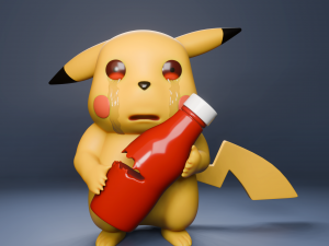 Sad Pikachu with Ketchup 3D Print Model