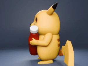 Sad Pikachu with Ketchup 3D Print Model