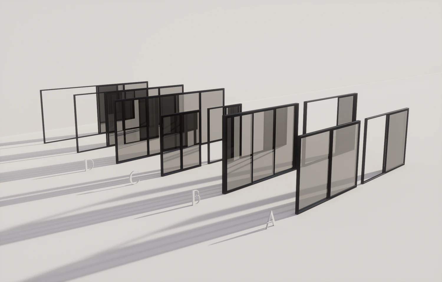 Porta deslizante met&aacute;lica A-B-C-D Modelo 3D .c4d .max .obj .3ds .fbx .stl .blend 