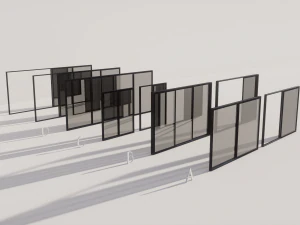 Pintu geser besi A-B-C-D Model 3D