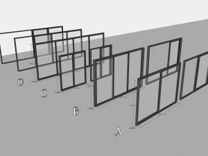 Porta deslizante met&aacute;lica A-B-C-D Modelo 3D