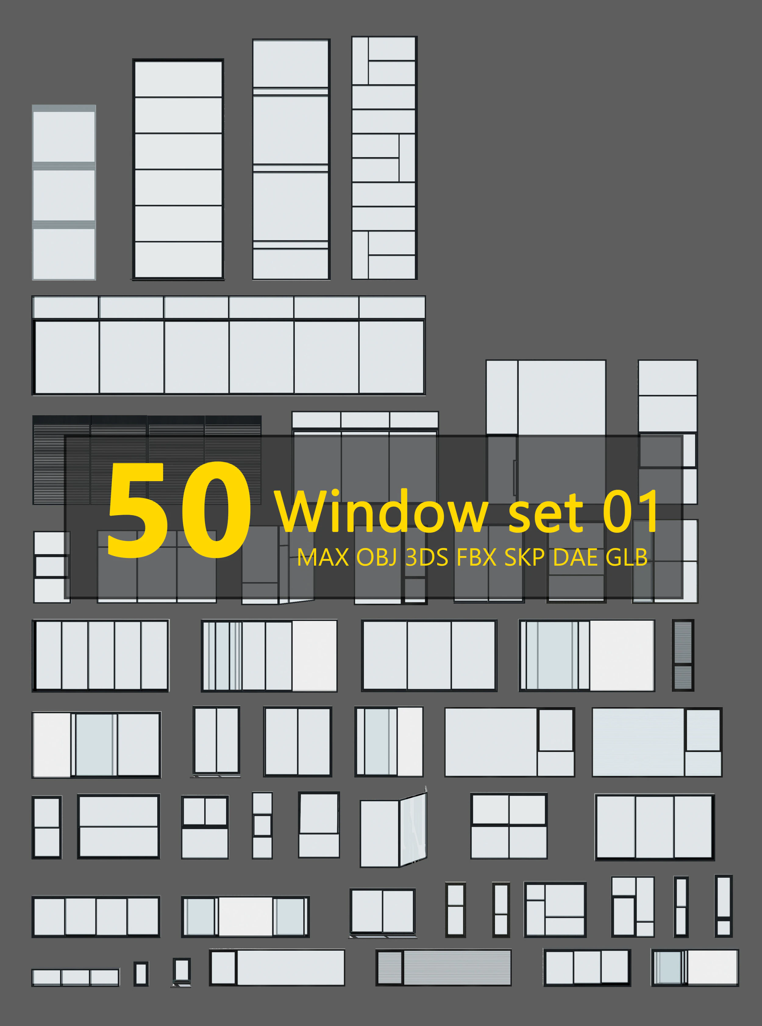 Window set - 50 Pieces 3D Model .c4d .max .obj .3ds .fbx .stl .blend