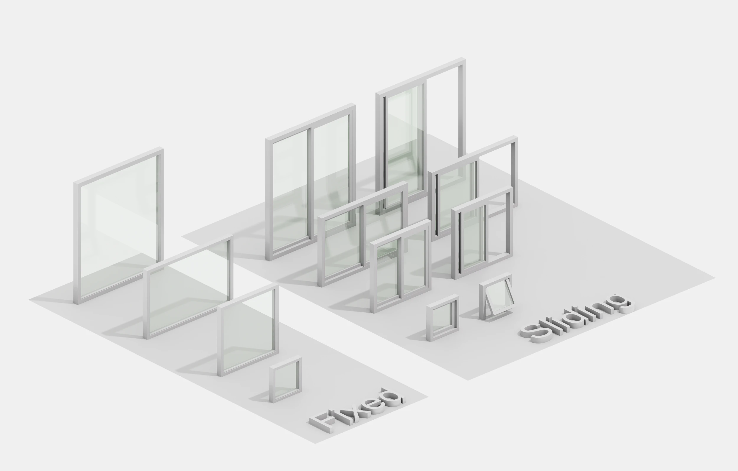 Windows Temel Par&ccedil;alar Paketi - Sabit - Kayar D&uuml;ş&uuml;k Poli 3D Model .c4d .max .obj .3ds .fbx .stl .blend 