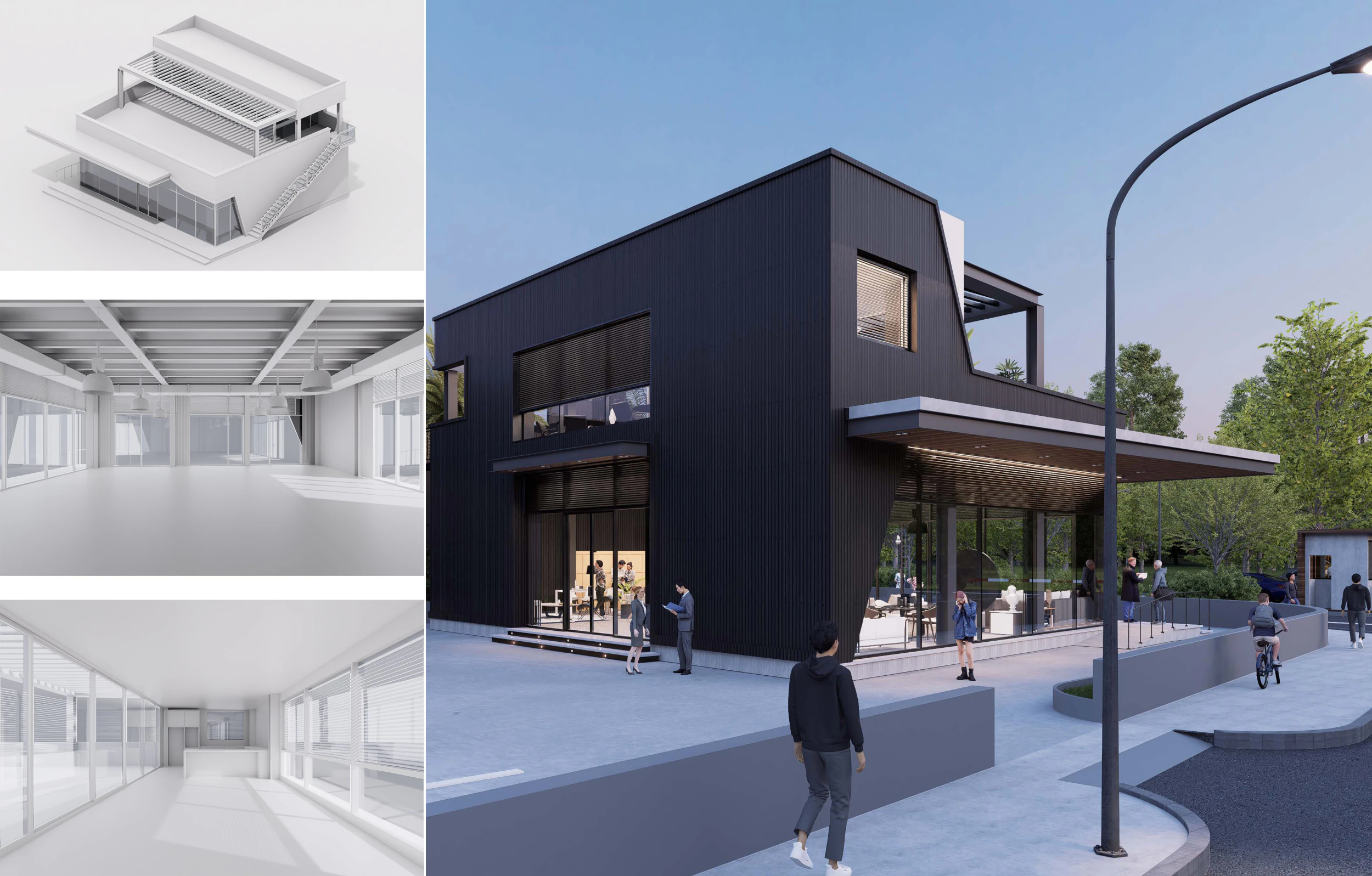 Showroom with Cafe 3D Model .c4d .max .obj .3ds .fbx .stl .blend 