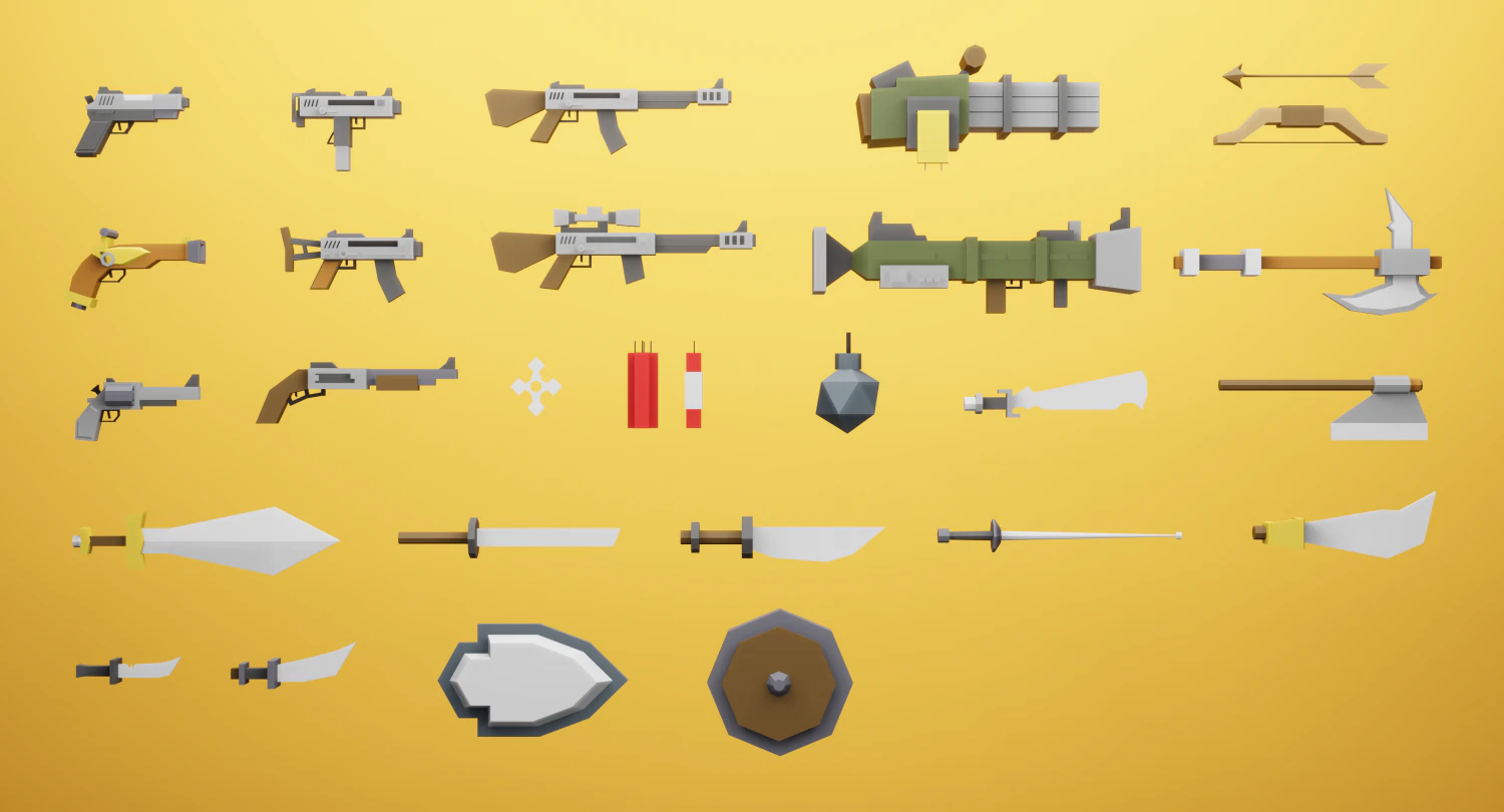 Low Poly Cartoon Weapons Asset Pack 3D Model .c4d .max .obj .3ds .fbx .stl .blend