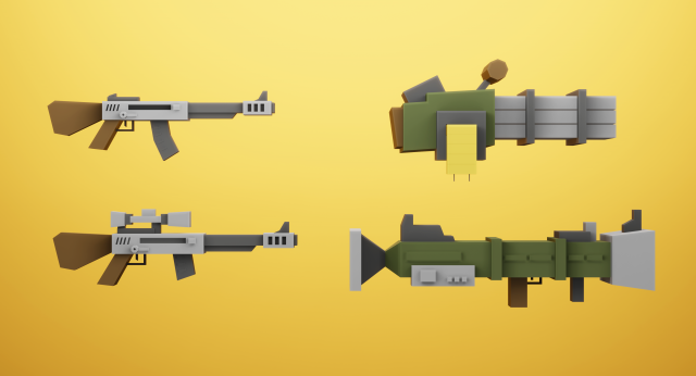 Low Poly Cartoon Weapons Asset Pack 3D Model in Assault Rifles 3DExport