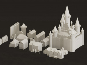 Low Poly Medieval Castle Town Pack 3D Model