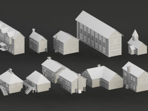 Low Poly Medieval Castle Town Pack 3D Model