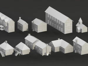 Low Poly Medieval Castle Town Pack 3D Model
