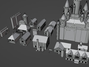 Low Poly Medieval Castle Town Pack 3D Model