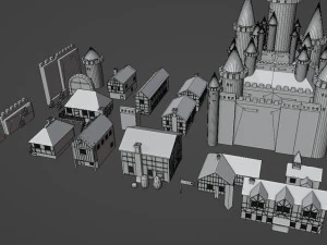 Low Poly Medieval Castle Town Pack 3D Model