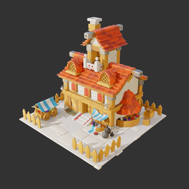 Cartoon Village House Diorama Model 3D .c4d .max .obj .3ds .fbx .stl .blend 