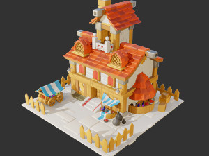 Cartoon Village House Diorama 3D Model