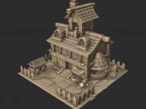 Cartoon Village House Diorama Model 3D
