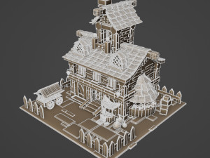 Cartoon Village House Diorama Model 3D
