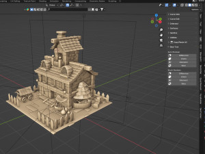 Cartoon Village House Diorama Model 3D
