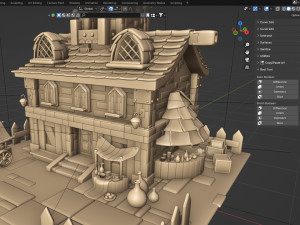 Cartoon Village House Diorama Model 3D
