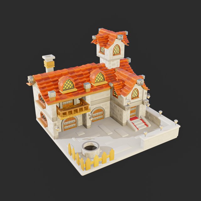 Cartoon Village House Diorama 3D Model .c4d .max .obj .3ds .fbx .stl .blend 