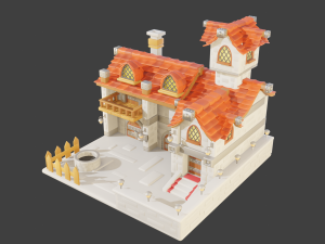 Cartoon Village House Diorama 3D Model