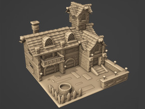 Cartoon Village House Diorama 3D Model
