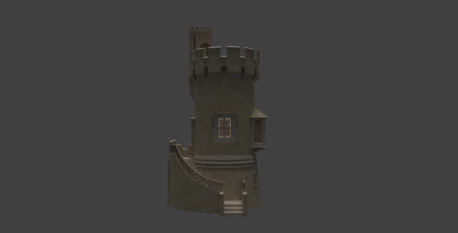 Castle with stairs 3D Model .c4d .max .obj .3ds .fbx .stl .blend