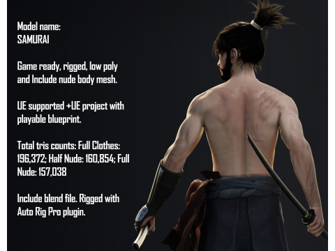 Samurai - Game Ready Low-poly Modèle 3D