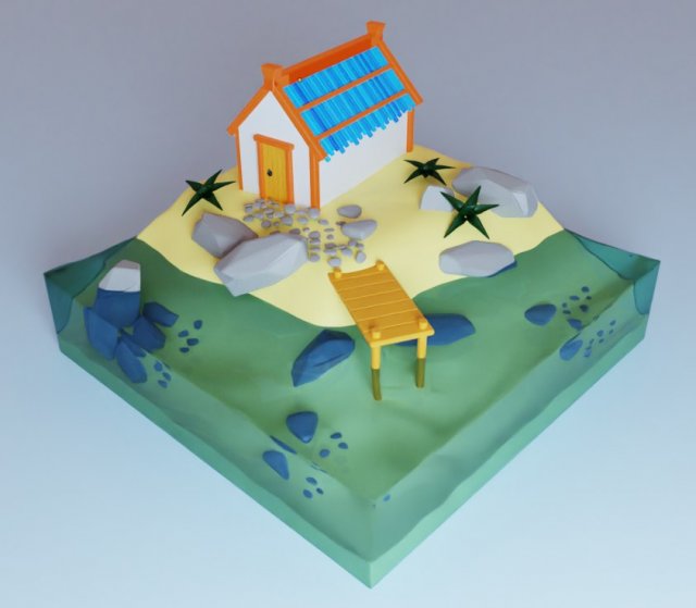 Island with a house Model 3D .c4d .max .obj .3ds .fbx .stl .blend 