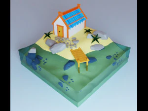 Isla con una casa Modelo 3D