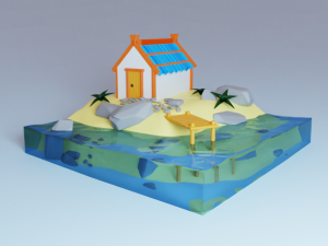 Island with a house Model 3D