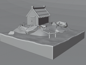 Island with a house Model 3D