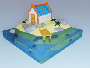 Island with a house Model 3D