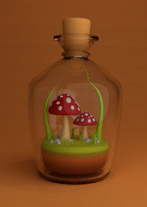 Bottle with mushrooms 3D Model .c4d .max .obj .3ds .fbx .stl .blend