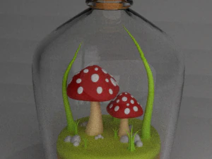 Bottle with mushrooms 3D Model