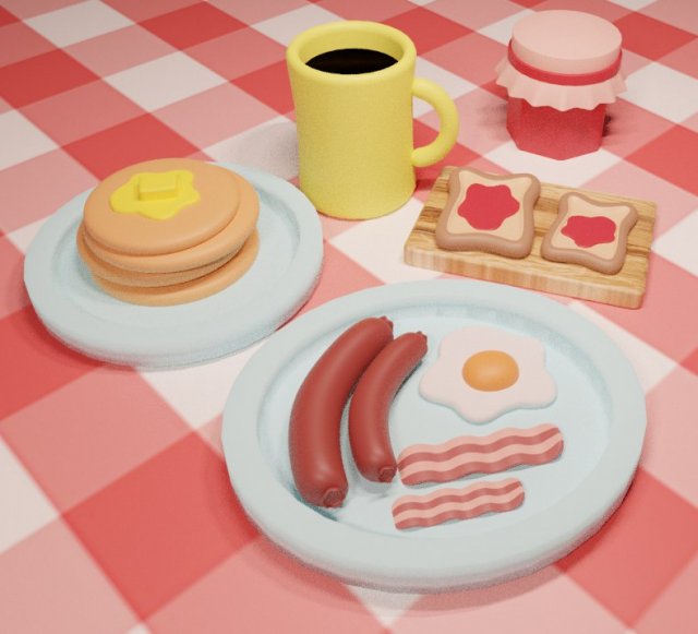 Breakfast 3D Model .c4d .max .obj .3ds .fbx .stl .blend 
