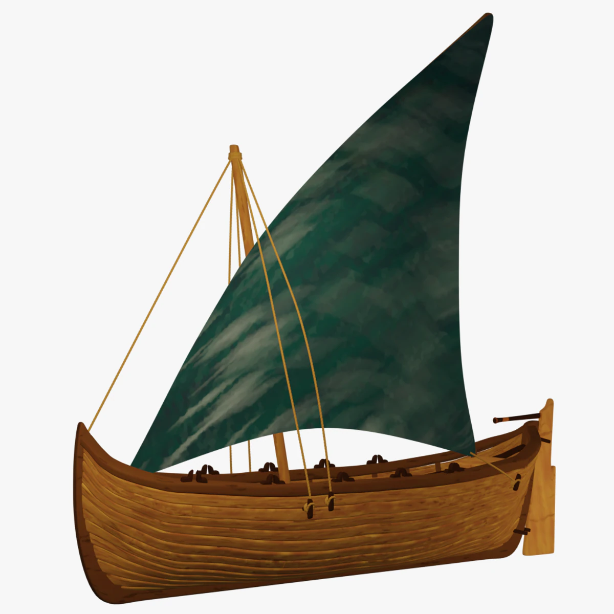 Longboat with Sail 3D Model .c4d .max .obj .3ds .fbx .stl .blend