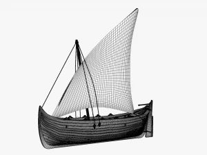 Longboat with Sail 3D Model