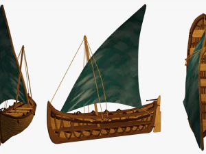 Longboat with Sail 3D Model
