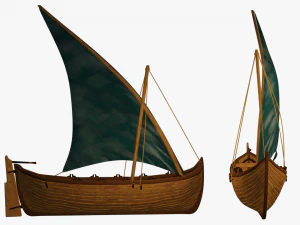 Longboat with Sail 3D Model