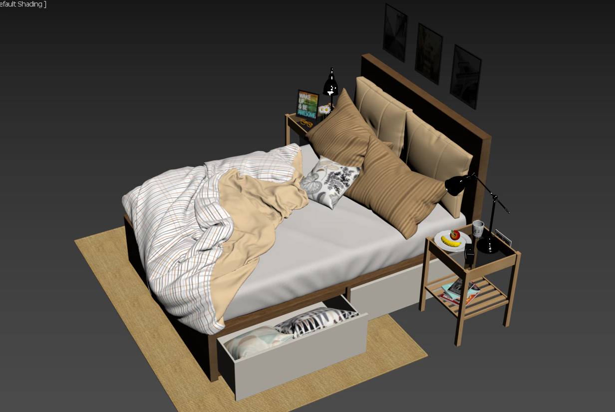 Double bed 3D Model .c4d .max .obj .3ds .fbx .stl .blend 