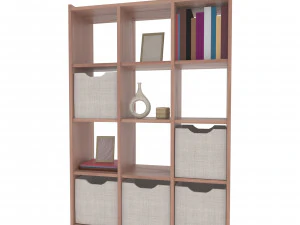 Boekenplank met laden en decoraties 3D Model